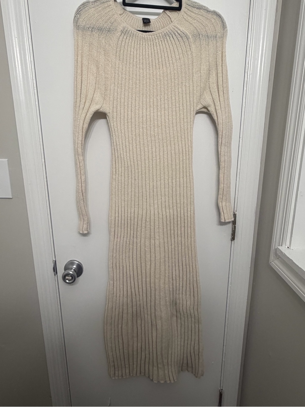 Ribbed Long Sleeve Maxi Dress in Cream